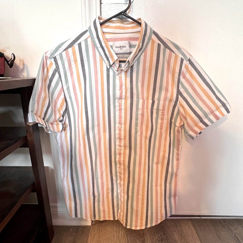Goodfellow large striped short sleeve button down t-shirt